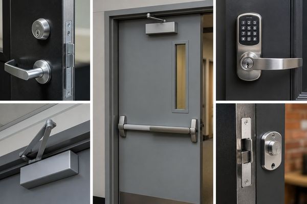 Commercial keypad access control on a glass door