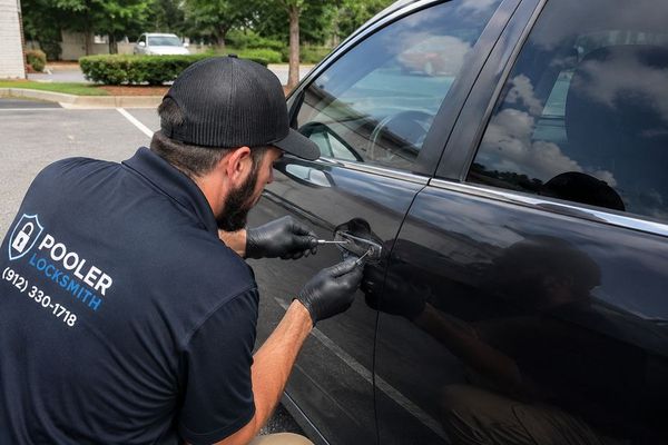 Locksmith using a slim tool to open a car door without damage